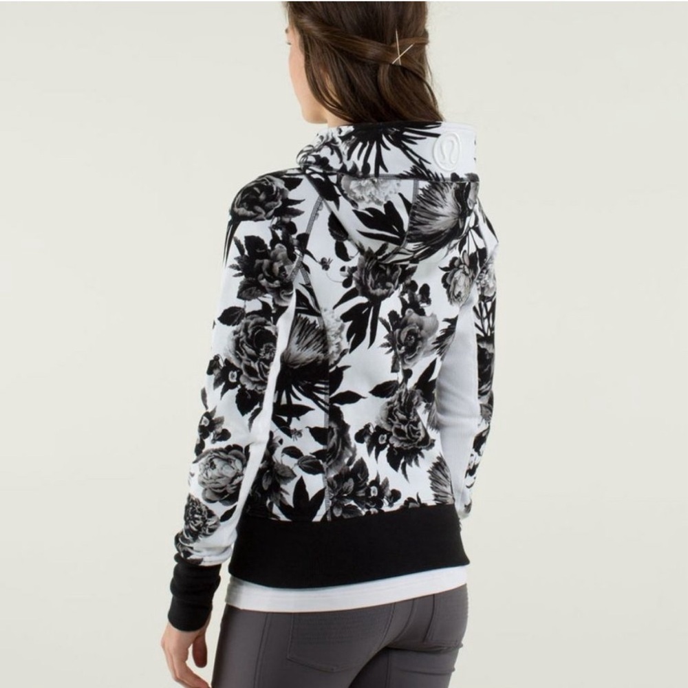 Lululemon Black + White Floral Scuba Hoodie